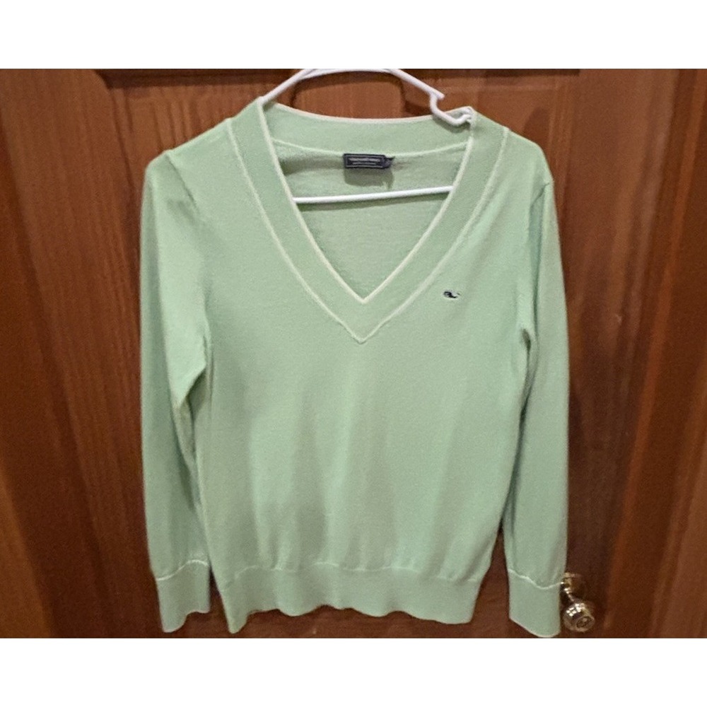 Vineyard  Vines Women's Cotton Cashmere V Neck Sweater Light Green XS